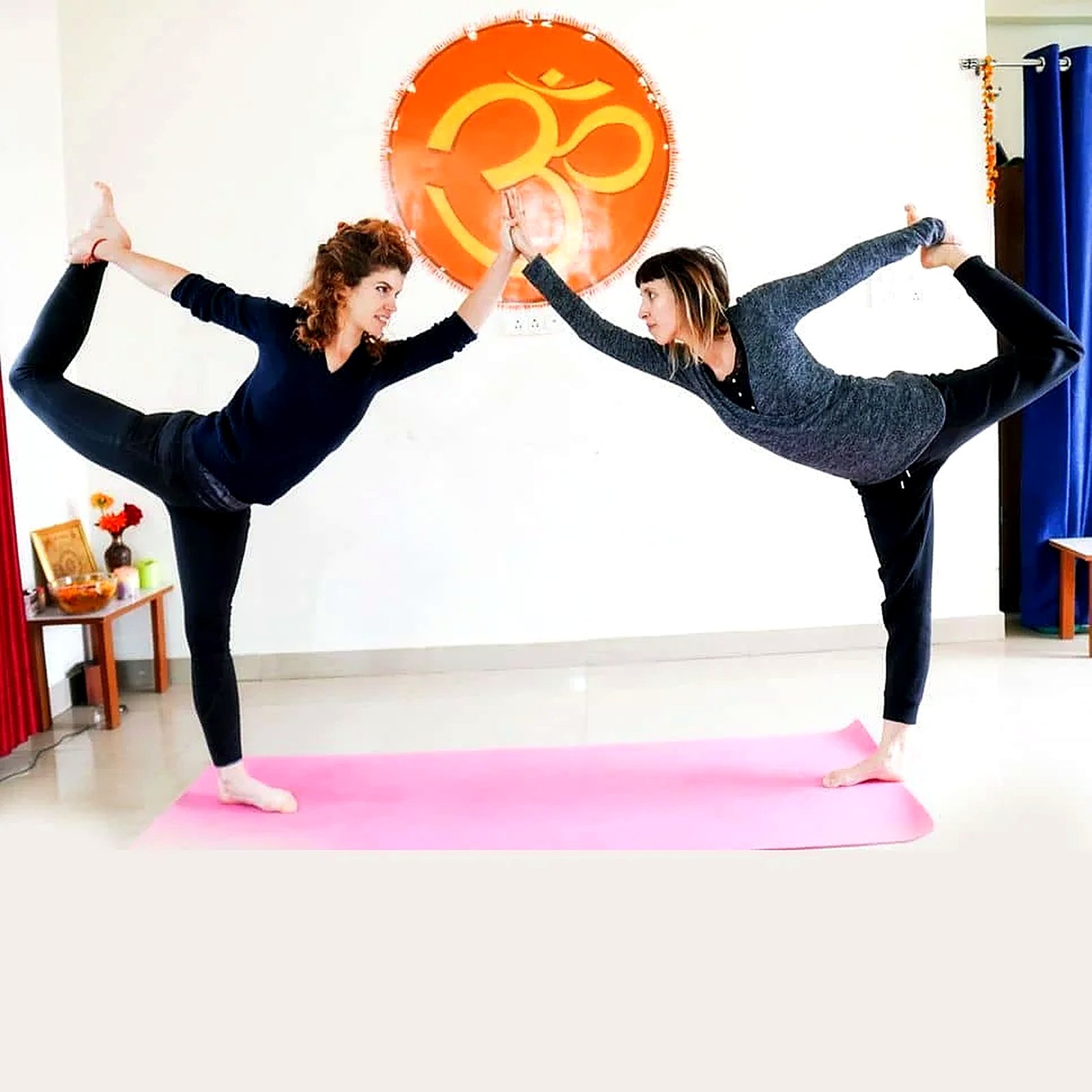Advanced Hatha and Ashtanga partner dancer pose practice in Rishikesh
