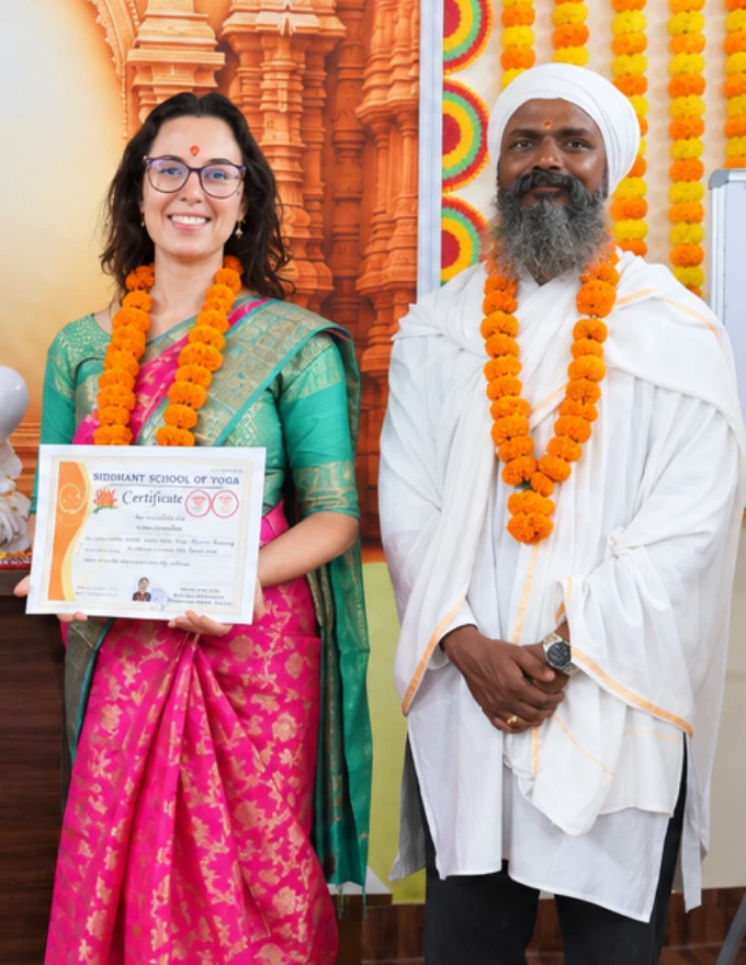 Acharya Siddhant conducting certificate graduation ceremony for international yoga students