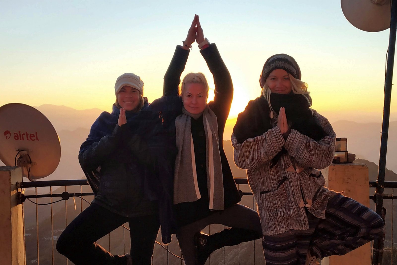 Group hilltop sunrise practice near the Master Kundalini Yoga TTC ashram in Rishikesh