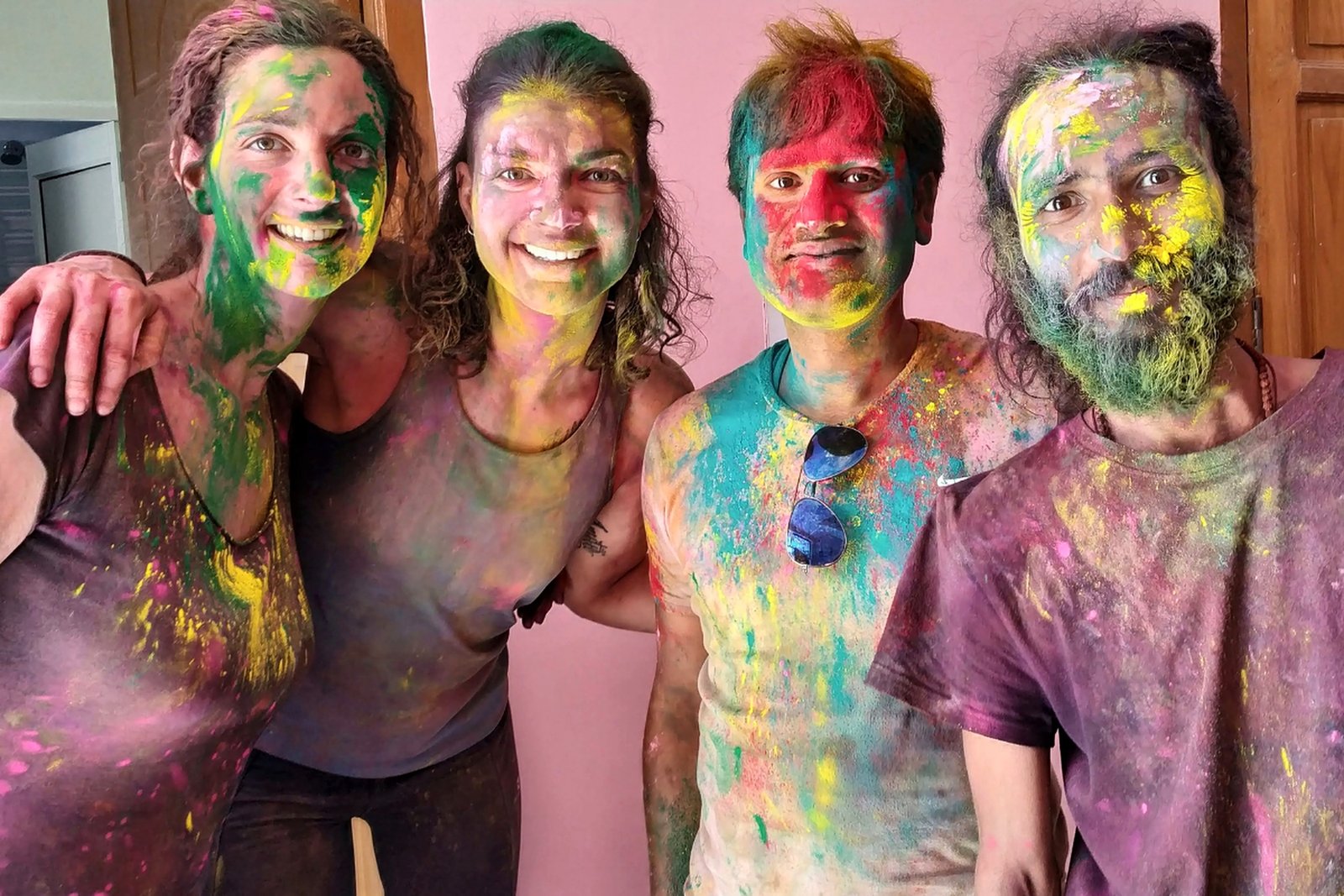 Students celebrating Holi together during a course at Siddhant School of Yoga